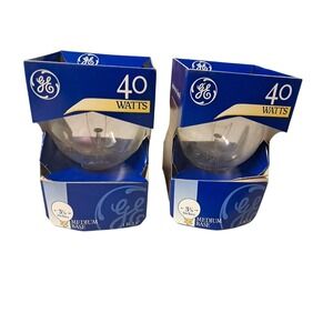 2  New/Old Stock GE  Globe 40W Med Base Crystal Clear Bulbs